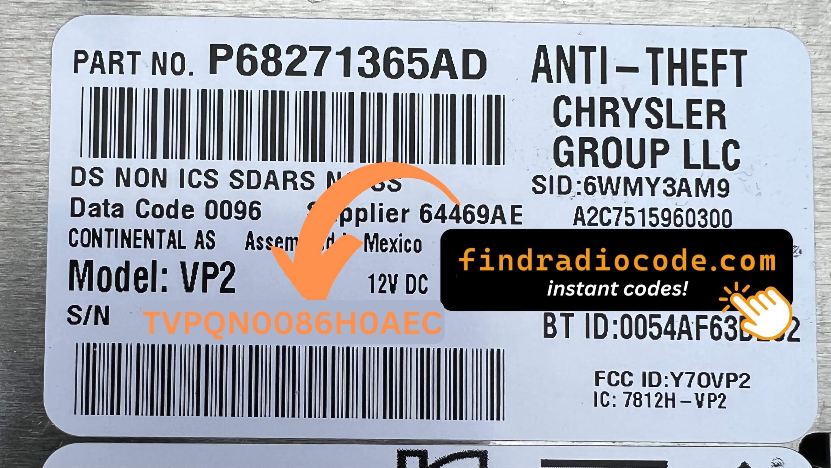 Aptiv VP2 TVPQN serial number label with part number
